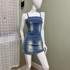Y2K‎ Denim Mini Skirt & Tank Top Matching Set